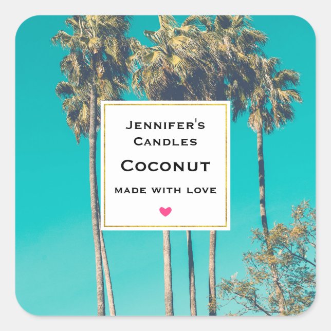 Tropical Palm Trees Retro Candle Craft Square Sticker (Front)