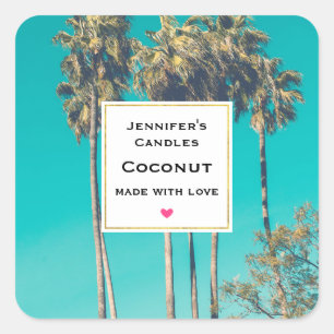 Tropical Palm Trees Retro Candle Craft Square Sticker