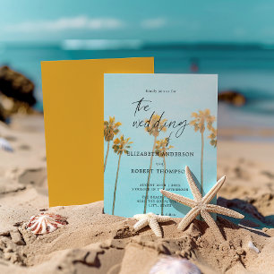 Tropical Palm Trees Retro Coastal Beach Wedding Invitation