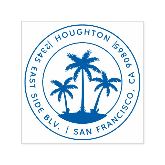 Tropical Palm Trees Round Return Address Self-inking Stamp (Design)