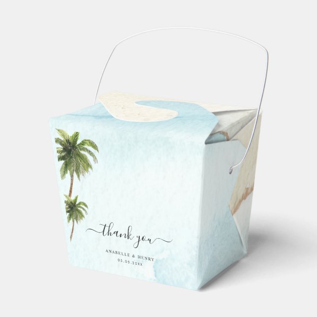 Tropical Palm Trees Sand Beach Destination Wedding Favour Box (Front Side)