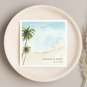 Tropical Palm Trees Sand Beach Destination Wedding Napkin