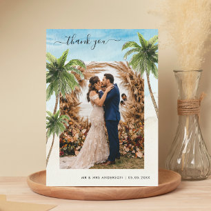 Tropical Palm Trees Sand Beach Destination Wedding Thank You Card