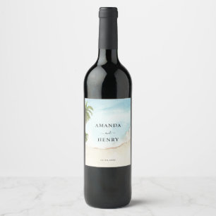 Tropical Palm Trees Sand Beach Destination Wedding Wine Label