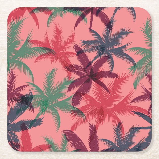 Tropical Palm Trees: Seamless Pattern Square Paper Coaster (Front)