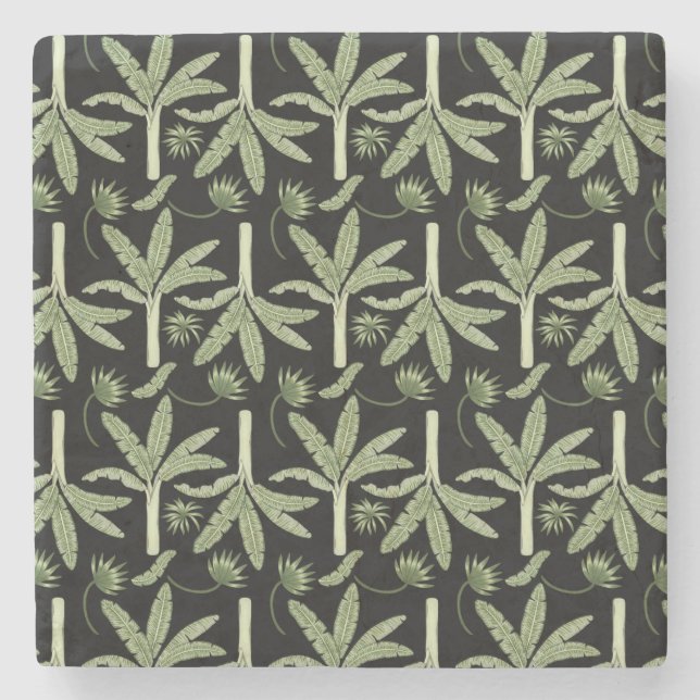 Tropical palm trees seamless pattern stone coaster (Front)