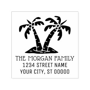 Tropical Palm Trees Seashore Beach Name Address  Self-inking Stamp