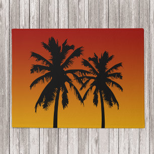Tropical Palm Trees Silhouette Red Orange Sunset Doormat