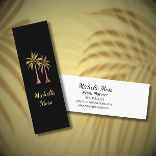 Tropical Palm Trees Simple Gold Botanical Black Mini Business Card