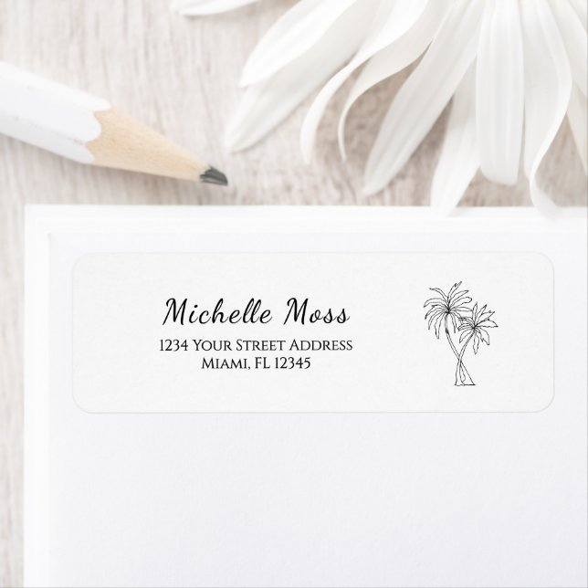 Tropical Palm Trees Simple Script Return Address (Insitu)