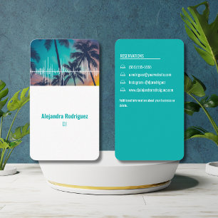 Tropical Palm Trees Sound Waves Beat Teal DJ Business Card
