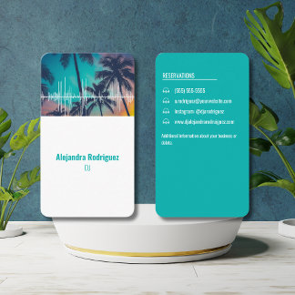 Tropical Palm Trees Sound Waves Beat Teal DJ  Business Card