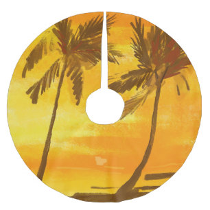Tropical Palm Trees Summer Background Brushed Polyester Tree Skirt