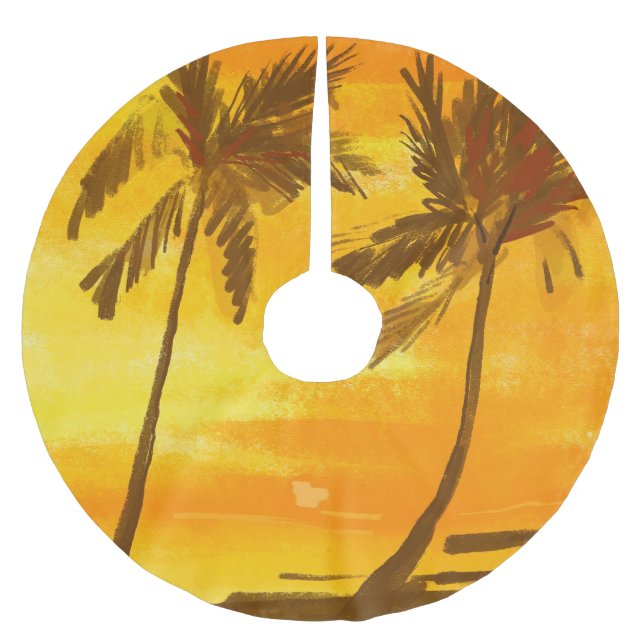 Tropical Palm Trees Summer Background Brushed Polyester Tree Skirt (Front)