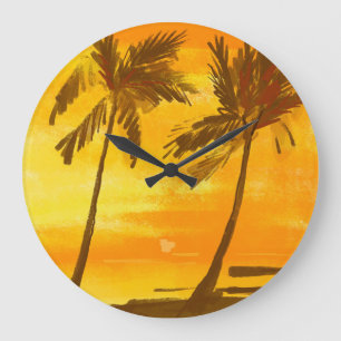 Tropical Palm Trees Summer Background Large Clock