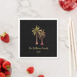 Tropical Palm Trees Summer Pool Party Black Napkin