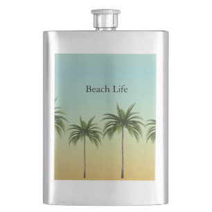 Tropical Palm Trees Summer Sunset Island Custom Hip Flask
