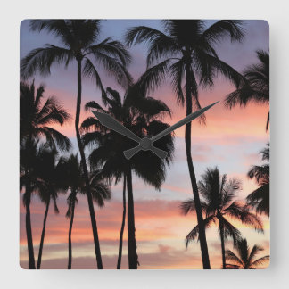 Tropical Palm Trees Sunset Square Wall Clock