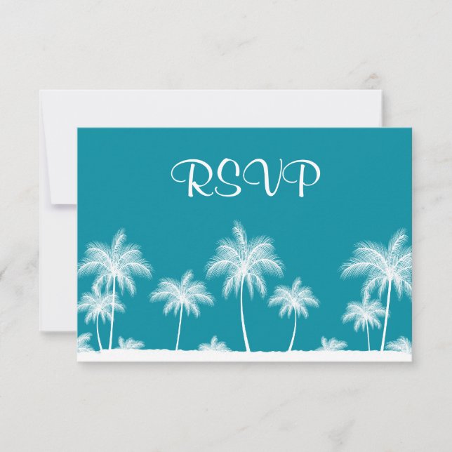 Tropical Palm Trees Teal Bat Mitzvah RSVP (Front)