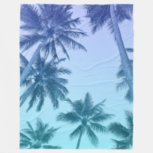 Tropical Palm Trees Teal Gradient Trendy Fleece Blanket