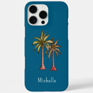 Tropical Palm Trees Trendy Teal Personalized  iPhone 16 Pro Max Case