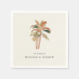 Tropical Palm Trees Watercolor Pastel Boho Wedding Napkin