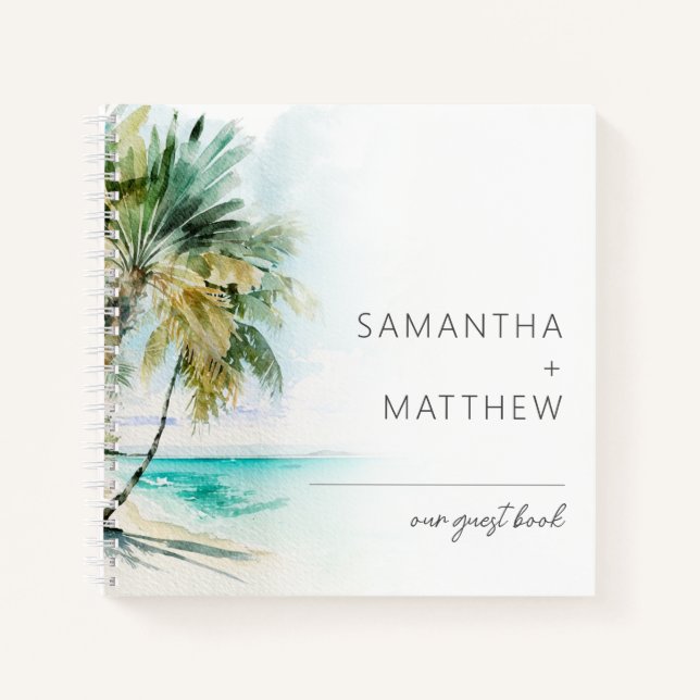 Tropical Palm Trees Wedding Guest Book (Front)