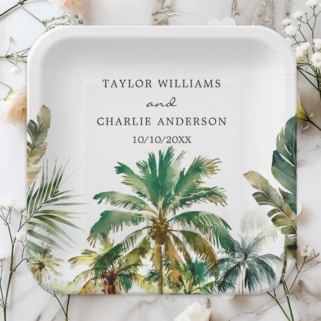 Tropical Palm Trees Wedding Paper Plate (Creator Uploaded)