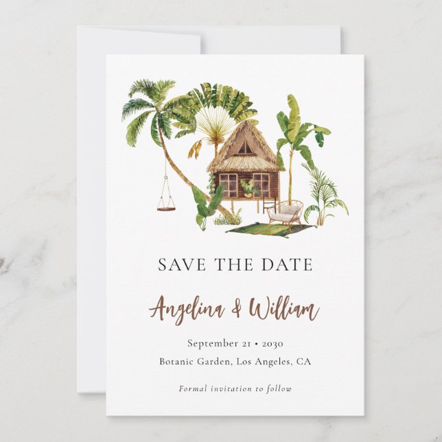 Tropical Palm Trees Wedding Save the Date Invitation (Front)