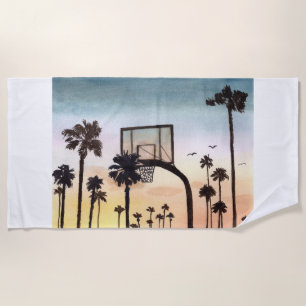 Tropical Palm Trees with Basketball Hoop Beach Towel