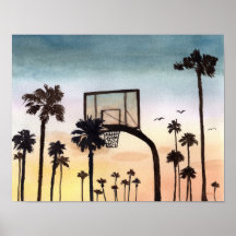 Tropical Palm Trees with Basketball Hoop