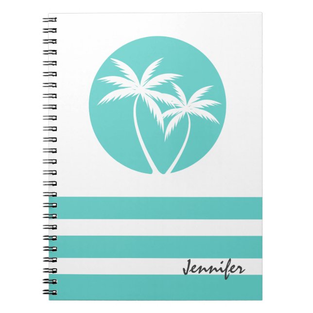 Tropical Palm Trees with Stripes and Name Notebook (Front)