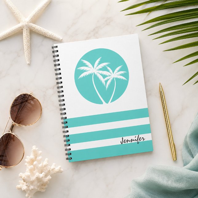 Tropical Palm Trees with Stripes and Name Notebook (Creator Uploaded)