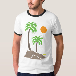 Tropical palm trees with sun on a small island iso T-Shirt