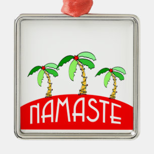 Tropical Palm Trees Yoga Namaste Christmas Metal Tree Decoration