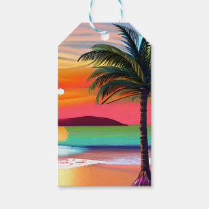 Tropical Palm Tres and Sunset Themed   Gift Tags