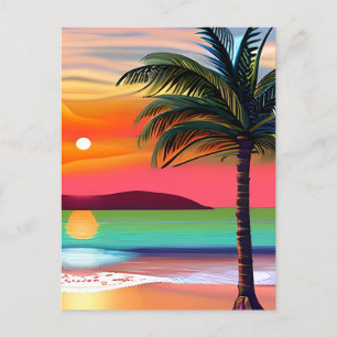 Tropical Palm Tres and Sunset Themed   Postcard