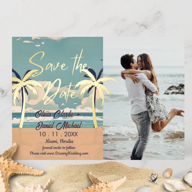 Tropical Palm Vintage Beach Save the Date (Creator Uploaded)