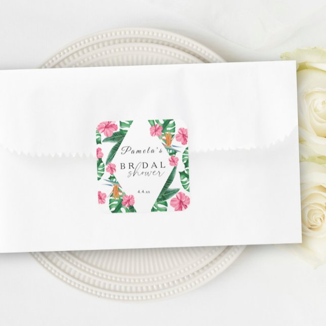 Tropical Palm Watercolor Geometric Bridal Shower  Square Sticker (Creator Uploaded)