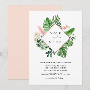 Tropical Palm Watercolor Geometric Wedding Invitation