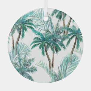 Tropical Palm: Watercolor Jungle Pattern. Glass Tree Decoration