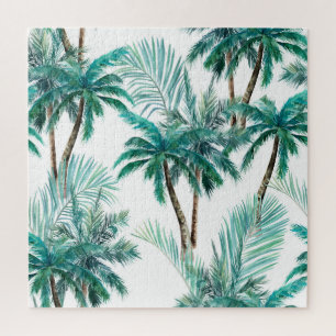 Tropical Palm: Watercolor Jungle Pattern. Jigsaw Puzzle