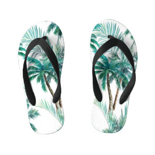 Tropical Palm: Watercolor Jungle Pattern. Kid's Jandals