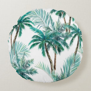 Tropical Palm: Watercolor Jungle Pattern. Round Cushion