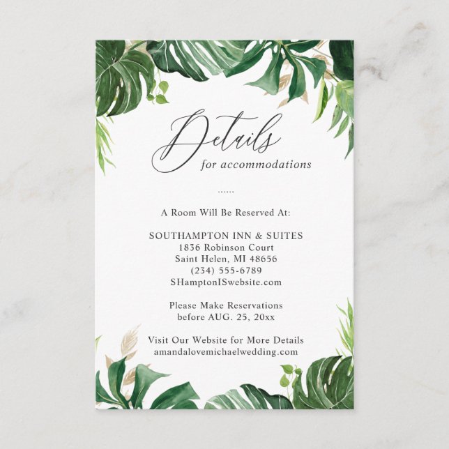 Tropical Palm Wedding Details Enclosure Card (Front)