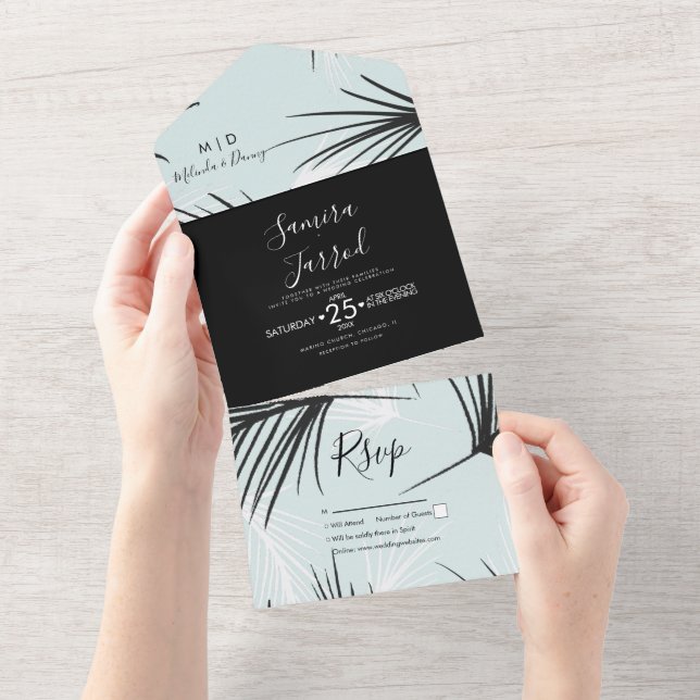 Tropical Palm Wedding Hand Drawn All In One Invitation (Tearaway)