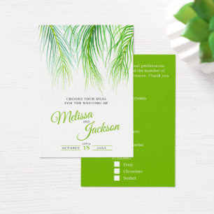 Tropical palm wedding meal choice small cards