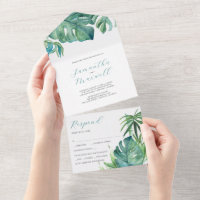Tropical Palm Wedding Modern All In One Invitation