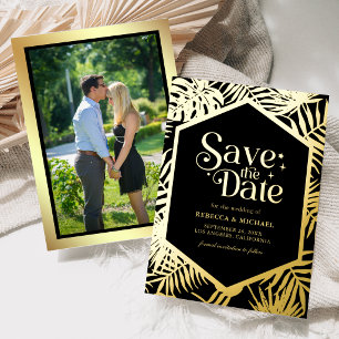 Tropical Palm Wedding Photo Save the Date Gold