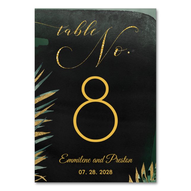 Tropical Palm Wedding Table Number Card (Front)